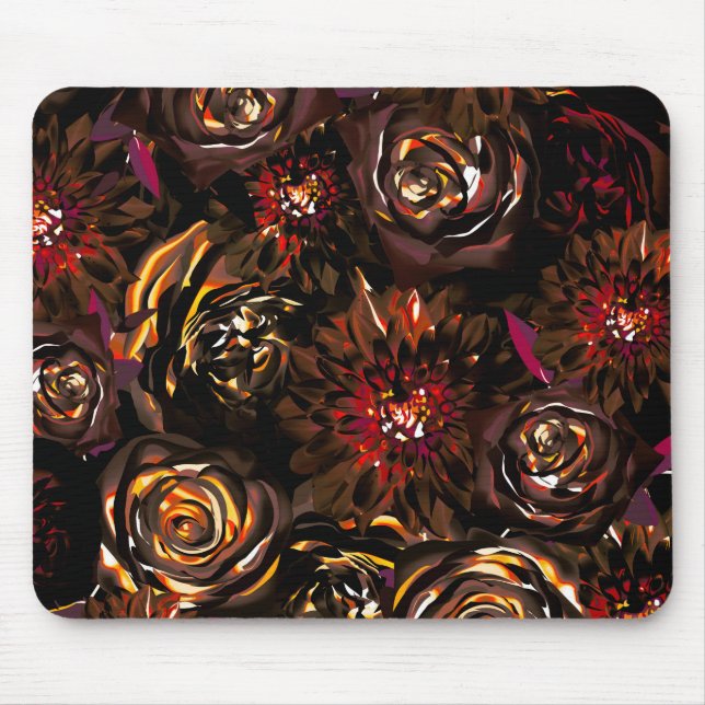 Dark Garden Autumn Glow Flowers Fall Mouse Pad (Front)