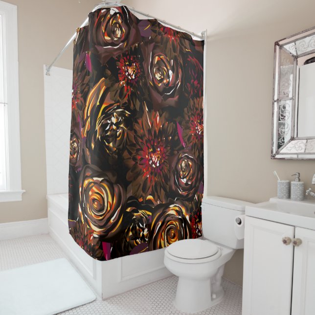 Dark Garden Autumn Glow Flowers Fall Shower Curtain (In Situ)