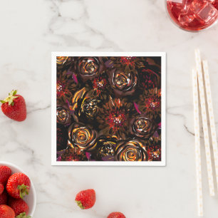 Dark Garden Autumn Glow Flowers Fall Wedding Napkins