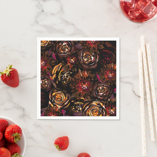 Dark Garden Autumn Glow Flowers Fall Wedding Napkins (Insitu)