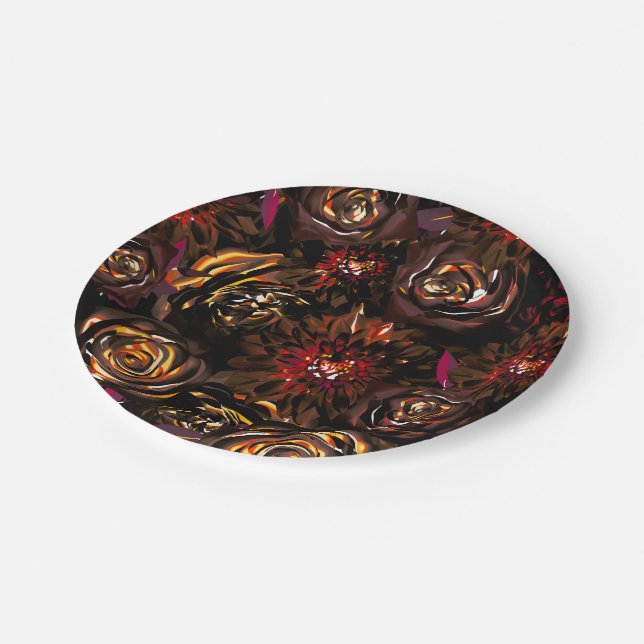 Dark Garden Autumn Glow Flowers Fall Wedding Paper Plates (Angled)