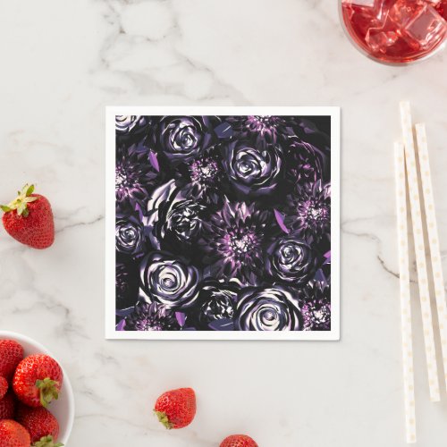 Dark Garden Bewitching Purple Flowers Party Napkins