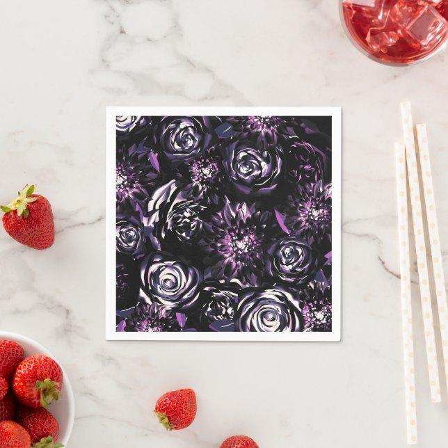 Dark Garden Bewitching Purple Flowers Party Napkins (Insitu)