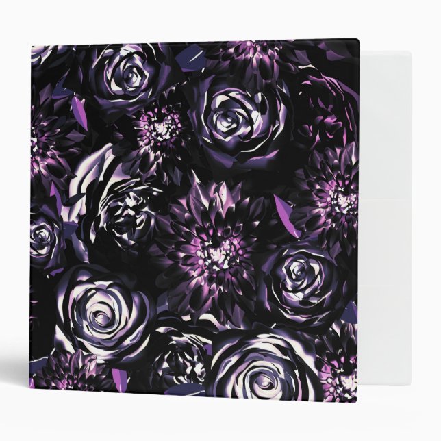 Dark Garden Bewitching Purple Glam Flowers 3 Ring Binder (Front/Inside)