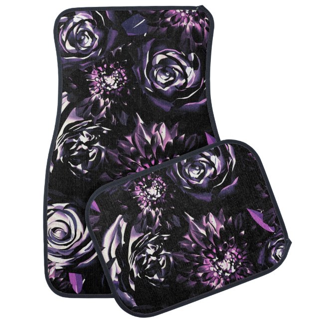 Dark Garden Bewitching Purple Glam Flowers Car Floor Mat (Set)