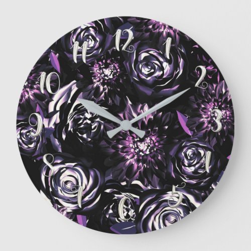 Dark Garden Bewitching Purple Glam Flowers Large Clock