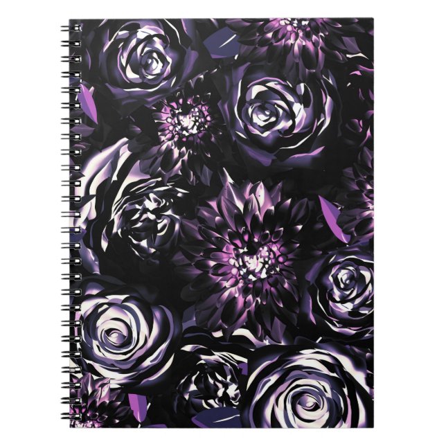 Dark Garden Bewitching Purple Glam Flowers Notebook (Front)