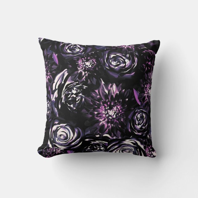 Dark Garden Bewitching Purple Glam Flowers Throw Pillow (Front)