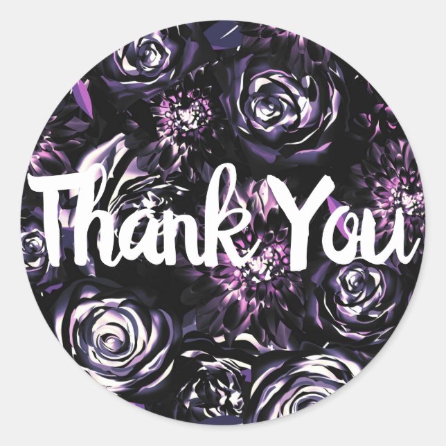 Dark Garden Bewitching Purple Glam Flowers Wedding Classic Round Sticker (Front)