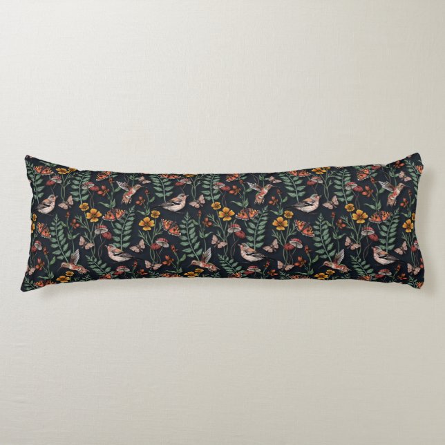 Dark Garden Birds & Butterflies Body Pillow (Front)