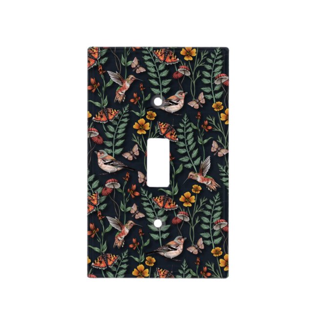Dark Garden Birds & Butterflies Light Switch Cover (Front)
