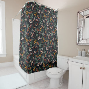 Dark Garden Birds & Butterflies Shower Curtain