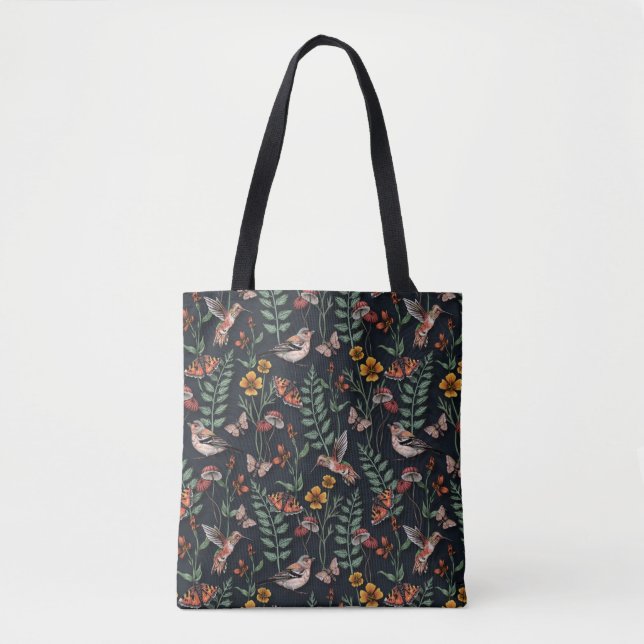 Dark Garden Birds & Butterflies Tote Bag (Front)