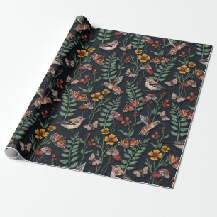 Dark Garden Birds & Butterflies Wrapping Paper