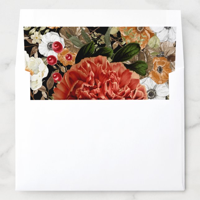 Dark Garden Floral Botanical Red Black Wedding Envelope Liner (In Envelope)