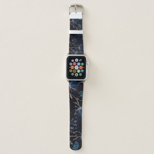 Dark Garden Monotone Blue Floral Apple Watch Band