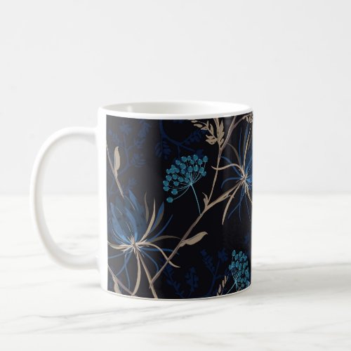 Dark Garden Monotone Blue Floral Coffee Mug