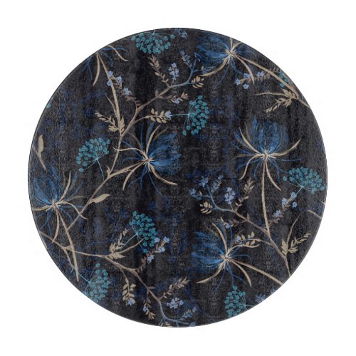 Dark Garden Monotone Blue Floral Cutting Board