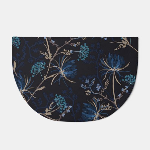 Dark Garden Monotone Blue Floral Doormat
