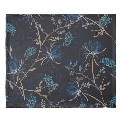 Dark Garden Monotone Blue Floral Duvet Cover