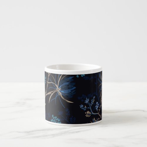 Dark Garden Monotone Blue Floral Espresso Cup