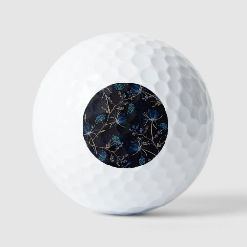 Dark Garden Monotone Blue Floral Golf Balls