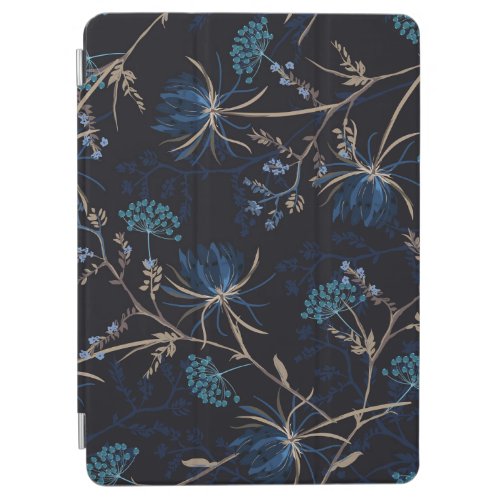 Dark Garden Monotone Blue Floral iPad Air Cover