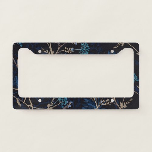Dark Garden Monotone Blue Floral License Plate Frame