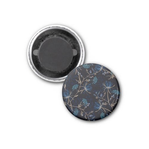 Dark Garden Monotone Blue Floral Magnet