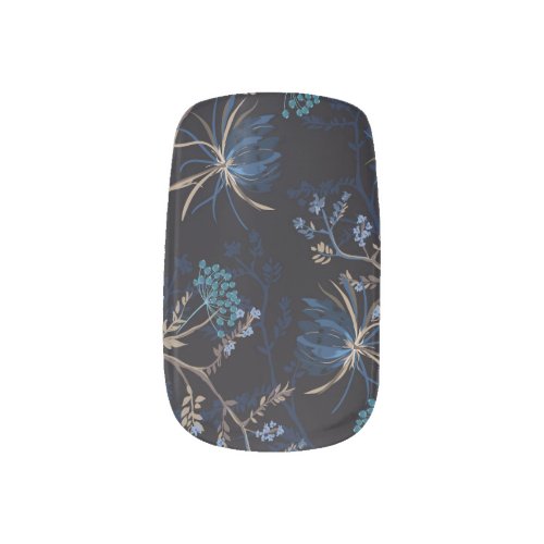 Dark Garden Monotone Blue Floral Minx Nail Art
