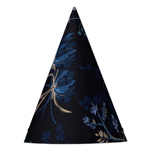 Dark Garden Monotone Blue Floral Party Hat