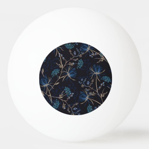 Dark Garden Monotone Blue Floral Ping Pong Ball