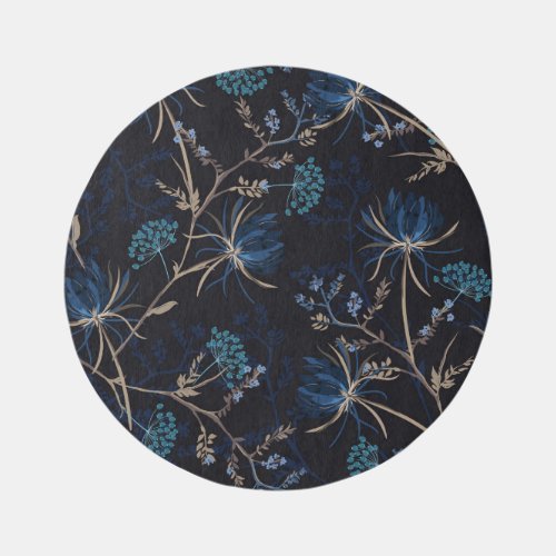 Dark Garden Monotone Blue Floral Rug
