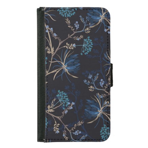 Dark Garden Monotone Blue Floral Samsung Galaxy S5 Wallet Case