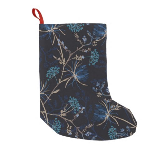 Dark Garden Monotone Blue Floral Small Christmas Stocking