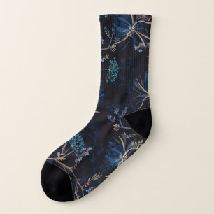 Dark Garden: Monotone Blue Floral Socks