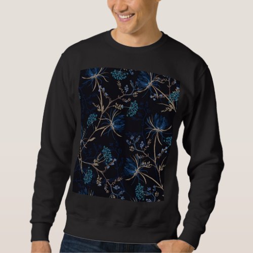Dark Garden Monotone Blue Floral Sweatshirt