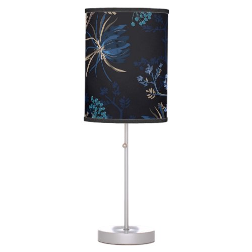 Dark Garden Monotone Blue Floral Table Lamp