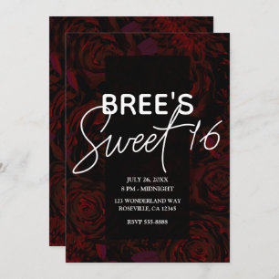 Dark Garden Red Romantic Flowers Glam Sweet 16 Invitation