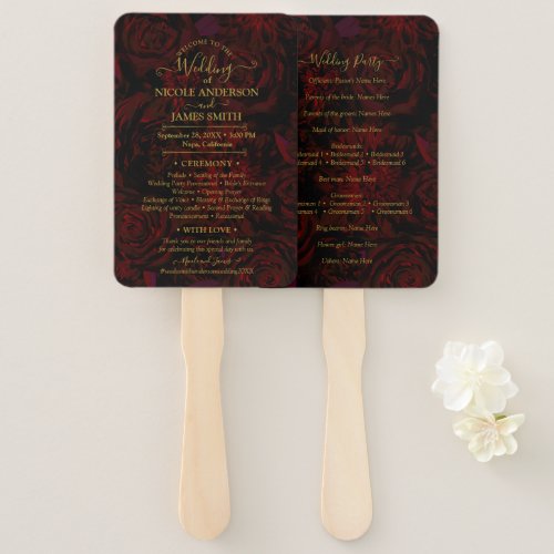 Dark Garden Red Romantic Flowers Glam Wedding  Hand Fan