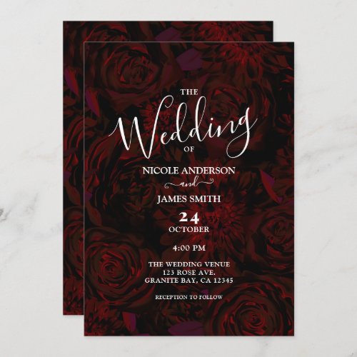 Dark Garden Red Romantic Flowers Glam Wedding  Invitation