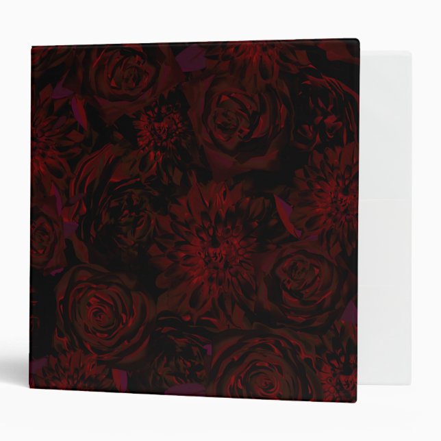 Dark Garden Red Romantic Flowers Gothic Glam 3 Ring Binder (Front/Inside)