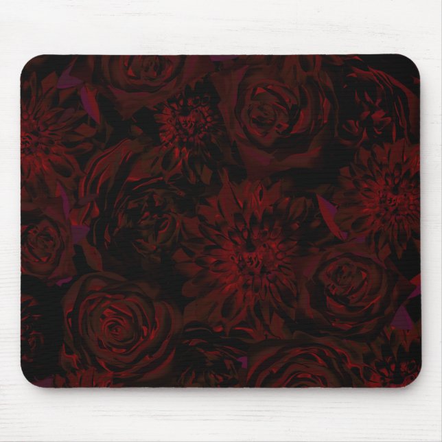 Dark Garden Red Romantic Flowers Gothic Glam Mouse Pad (Front)