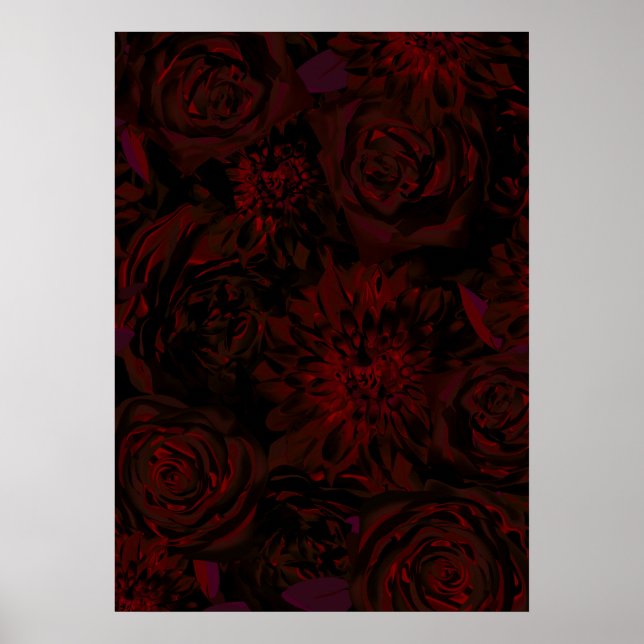Dark Garden Red Romantic Flowers Gothic Glam Poster (Front)
