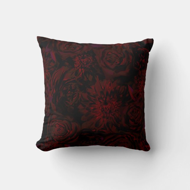 Dark Garden Red Romantic Flowers Gothic Glam Throw Pillow (Front)