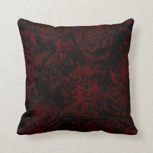 Dark Garden Red Romantic Flowers Gothic Glam Throw Pillow