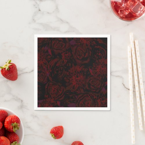 Dark Garden Red Romantic Flowers Gothic Wedding Napkins