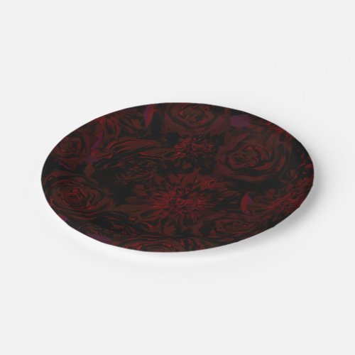 Dark Garden Red Romantic Flowers Gothic Wedding Paper Plates