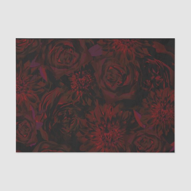 Dark Garden Red Romantic Flowers Gothic Wedding Tissue Paper (Front)