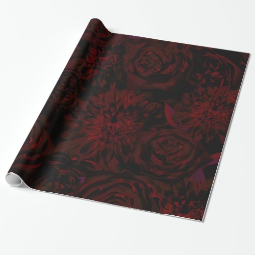 Dark Garden Red Romantic Flowers Gothic Wedding Wrapping Paper